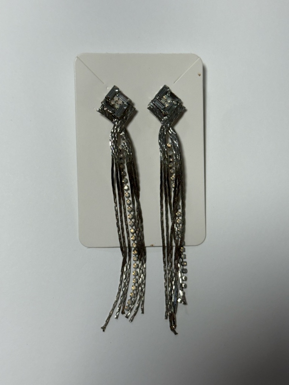 Silver Crystal Tassel Drop Earrings - Shimmering Fringe